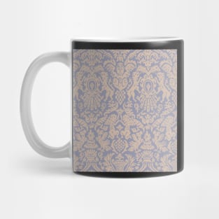 Sand on Cool Gray Weird Medieval Lions, Cherubs, and Skulls Scrollwork Damask Mug